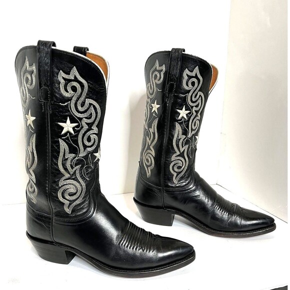 Lucchese 1883 Pointed Toe Black Leather Star Embroidered Boots Men\'s 8.5B main image 12